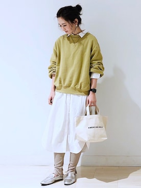 「シルバーシューズ」｜「アイテム（スウェット）」を使った、kana¨̮*さん（レディース・161cm）の冬コーディネート