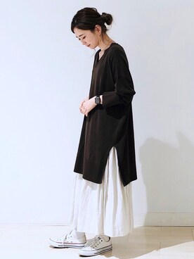 「AMERICAN HOLIC（アメリカンホリック）のソフトプリーツギャザーロングスカート① ＊（スカート）」を使った、kana¨̮*さん（レディース・161cm）の春コーディネート