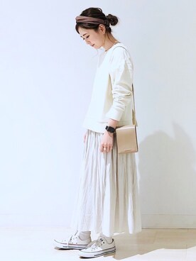 「AMERICAN HOLIC（アメリカンホリック）のソフトプリーツギャザーロングスカート① ＊（スカート）」を使った、kana¨̮*さん（レディース・161cm）の春コーディネート