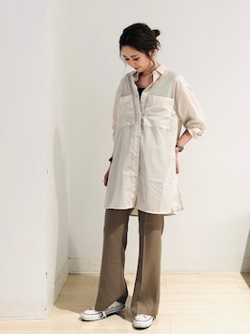 「センタープレスパンツ」｜「アイテム（ワンピース/ドレス）」を使った、kana¨̮*さん（レディース・161cm）の夏コーディネート