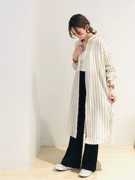 「センタープレスパンツ」｜「アイテム（ワンピース/ドレス）」を使った、kana¨̮*さん（レディース・161cm）の夏コーディネート