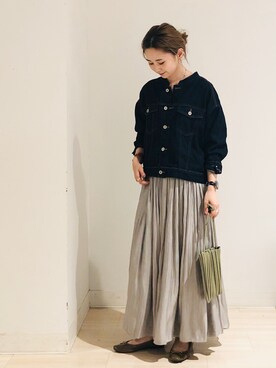 「プリーツバッグ」｜「アイテム（デニムジャケット）」を使った、kana¨̮*さん（レディース・161cm）の秋コーディネート