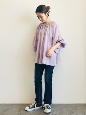 シャツ ブラウス パープル 紫色系 コーディネート Zozotown