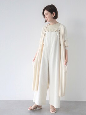 「ロングカーディガン」｜「アイテム（オールインワン・サロペット）」を使った、kana¨̮*さん（レディース・161cm）の夏コーディネート