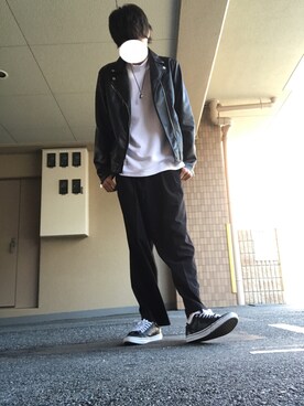 「Avail（アベイル）のアイテム（ライダースジャケット）」を使った、ジャジャッチ(#)☁︎︎さん（メンズ・180cm）の秋コーディネート