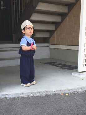 「ブルー」｜「アイテム（サロペット/オーバーオール）」を使った、momono13さん（キッズ・90cm）の春コーディネート