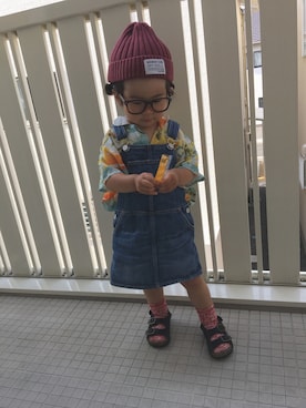「アロハシャツ」｜「アイテム（サロペット/オーバーオール）」を使った、momono13さん（キッズ・90cm）の夏コーディネート