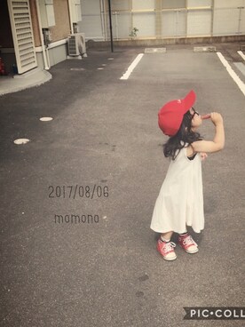 「devirock（デビロック）のたっぷりフレアシルエット♪無地タンクワンピース（ワンピース）」を使った、momono13さん（キッズ・90cm）の夏コーディネート