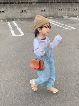 「アイテム（オールインワン・サロペット）」を使った、momono13さん（キッズ・100cm）の冬コーディネート