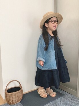「西松屋」｜「アイテム（デニムジャケット）」を使った、momono13さん（キッズ・110cm）の春コーディネート