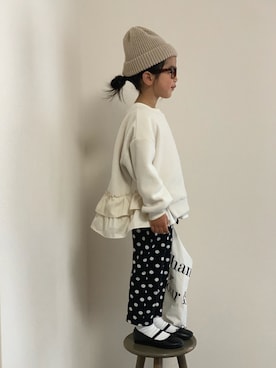 「エコバッグ」｜「アイテム（バレエシューズ）」を使った、momono13さん（キッズ・110cm）の冬コーディネート