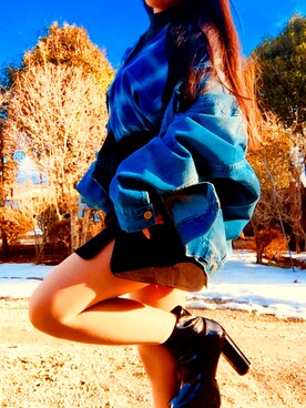 「Rodeo Crowns（ロデオクラウンズ）のアイテム（デニムジャケット）」を使った、mahoさん（レディース・158cm）の冬コーディネート