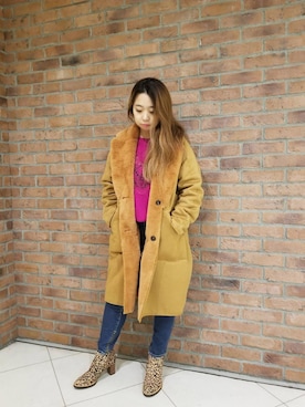 「アニマル」｜「アイテム（ムートンコート）」を使った、Monicaさん（レディース・153cm）の秋コーディネート