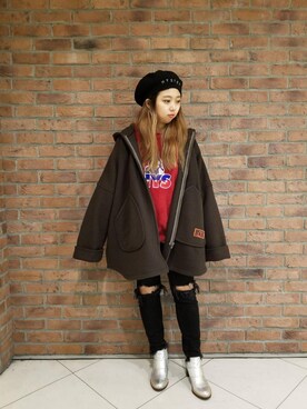 「HYSTERIC GLAMOUR（ヒステリックグラマー）のアイテム（モッズコート）」を使った、Monicaさん（レディース・153cm）の秋コーディネート