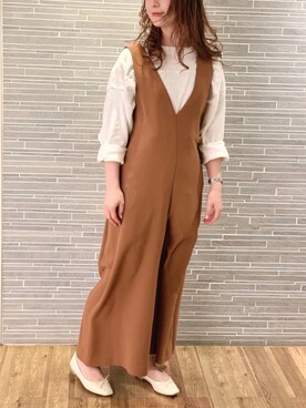 「Rouge vif（ルージュヴィフ）のアイテム（オールインワン・サロペット）」を使った、うっちーさん（レディース・157cm）の春コーディネート