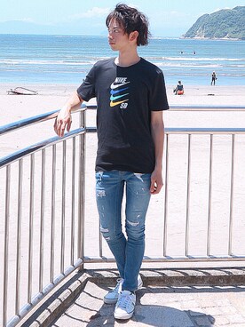 「galvanize（ガルヴァナイズ）のアイテム」を使った、夏木祐さん（メンズ・180cm）の夏コーディネート