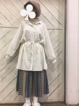 「柄物」｜「アイテム（帽子）」を使った、み🐨さん（レディース・152cm）の秋コーディネート