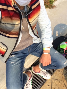 「アイテム（ダウンベスト、その他）」を使った、まえちゃんさん（メンズ・176cm）の春コーディネート