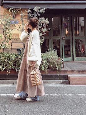 「woadblue（ウォードブルー）のアイテム（デニムパンツ）」を使った、nanaさん（レディース・160cm）の冬コーディネート