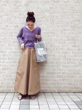 「Chaco closet（チャコ クローゼット）のリラクシングAラインフレアワイドパンツ（その他パンツ）」を使った、nanaさん（レディース・160cm）の春コーディネート