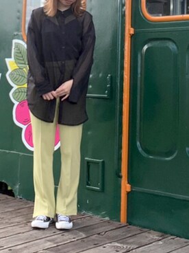 「RETRO GIRL（レトロガール）のアイテム（スラックス、イエロー系）」を使った、nattsuさん（レディース・160cm）の冬コーディネート