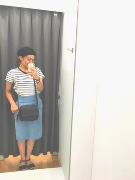 「stradivarius（ストラディバリウス）のアイテム（ハンチング/ベレー帽）」を使った、momonaさん（レディース・161cm）の夏コーディネート