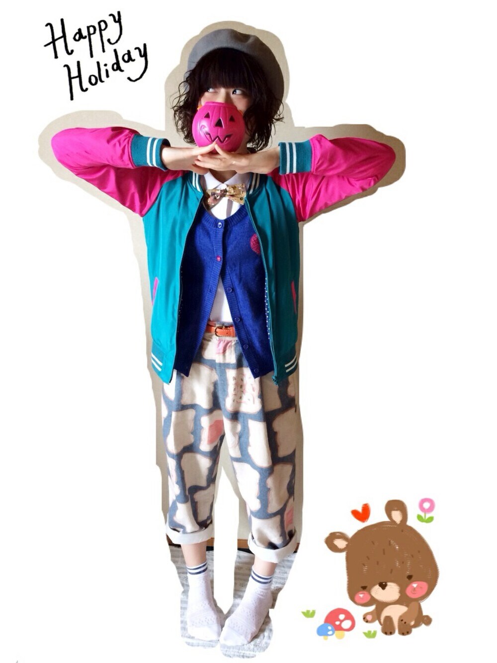 「カラフル、ウエストマーク」｜「MERLOTの食パンパンツ♡（その他パンツ、ブルー系）」を使った、kaoriさん（レディース・158cm）の秋コーディネートの1枚目の写真