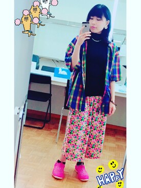 「アイテム（イヤリング（片耳用）、ブルー系）」を使った、kaoriさん（レディース・158cm）の秋コーディネート