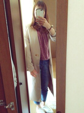「one after another NICE CLAUP（ワンアフターアナザーナイスクラップ）のアイテム（シャツ/ブラウス、ピンク系）」を使った、な さ んさん（レディース・163cm）の冬コーディネート