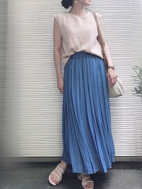 ウエストギャザー楊柳スラブマキシスカートを使った人気ファッション