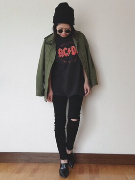 「ロックT」｜「アイテム（ブルゾン）」を使った、 H A L .さん（レディース・159cm）の春コーディネート