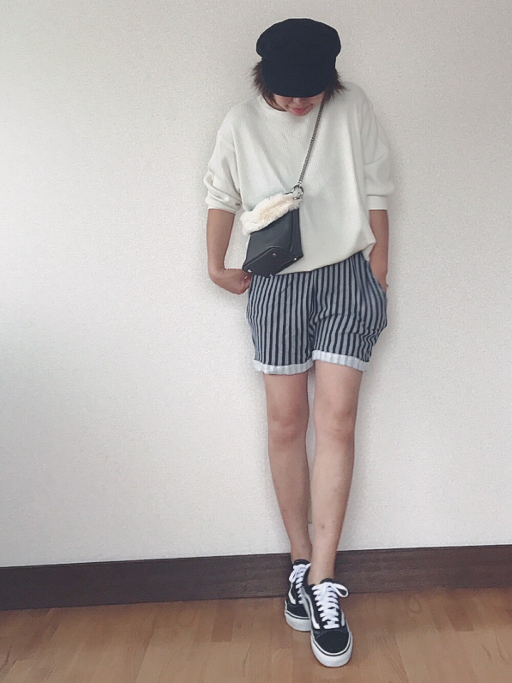 「マタニティコーデ、ママコーデ、ユニクロ、ザラ、プチプラ、オールドスクール、ゆるコーデ、おしゃれさんと繋がりたい、ootd、ラクチンコーデ」｜「VANSの＜VANS（バンズ）＞OLD SKOOL オールドスクールスニーカー（スニーカー、ブラック系）」を使った、 H A L .さん（レディース・159cm）の夏コーディネートの1枚目の写真