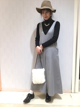 「ハットコーデ」｜「アイテム（サロペット/オーバーオール）」を使った、lowrysfarmシャミネ鳥取さん（レディース・163cm）の秋コーディネート
