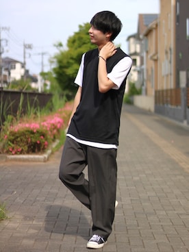 「Champion（チャンピオン）のアイテム（タンクトップ）」を使った、かずや(카즈야)さん（メンズ・171cm）の夏コーディネート