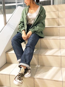 「アイテム（ミリタリージャケット）」を使った、miwaさん（レディース・155cm）の秋コーディネート