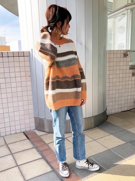 「ボーダーニット」｜miwaさん（レディース・155cm）の秋コーディネート