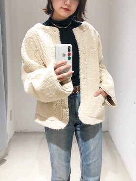 「holiday」｜「アイテム（ノーカラージャケット）」を使った、miwaさん（レディース・155cm）の冬コーディネート
