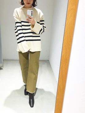 「ボーダーニット」｜miwaさん（レディース・155cm）の冬コーディネート