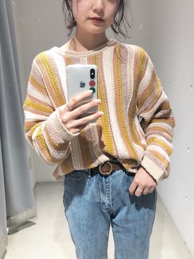 「ボーダーニット」｜miwaさん（レディース・155cm）の冬コーディネート