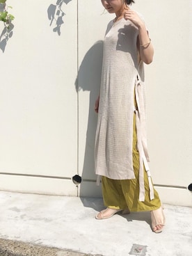「VACANCY（ヴァカンシー）のシアーパイピングサンダル（サンダル）」を使った、miwaさん（レディース・155cm）の夏コーディネート