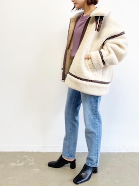 「holiday」｜「アイテム（ムートンコート）」を使った、miwaさん（レディース・155cm）の秋コーディネート