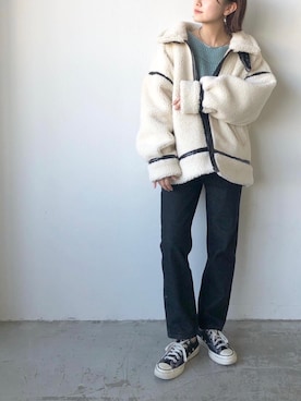 「ケーブルニット」｜「アイテム（ムートンコート）」を使った、miwaさん（レディース・155cm）の秋コーディネート