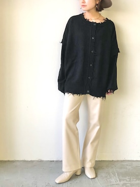 「ホワイトパンツ」｜「アイテム（スラックス）」を使った、miwaさん（レディース・155cm）の秋コーディネート