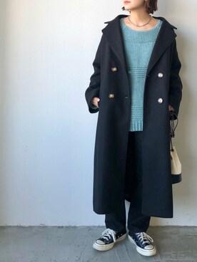 「ブルーニット」｜「アイテム（チェスターコート）」を使った、miwaさん（レディース・155cm）の秋コーディネート