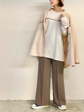 「メルトン」｜「アイテム（その他アウター）」を使った、miwaさん（レディース・155cm）の秋コーディネート