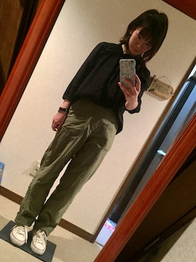 「カーキパンツ」｜maiさん（レディース・157cm）の秋コーディネート