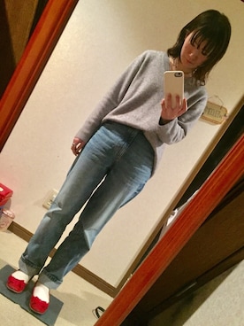 「グレーニット」｜「アイテム（ステンカラーコート）」を使った、maiさん（レディース・157cm）の冬コーディネート