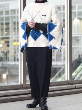 「オムプリッセイッセイミヤケ」｜「アイテム（ニット/セーター）」を使った、しおんさん（メンズ・167cm）の冬コーディネート
