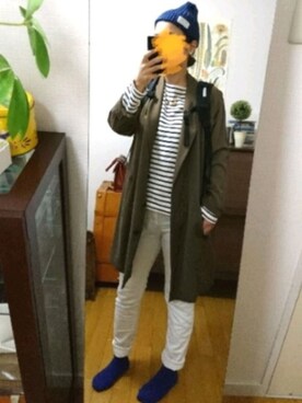 「ニットキャップ」｜「アイテム（トレンチコート）」を使った、ぐりさん（レディース・157cm）の秋コーディネート
