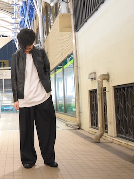 「Lui's（ルイス）のアイテム（ライダースジャケット）」を使った、KOU SUEMATSUさん（メンズ・172cm）の春コーディネート